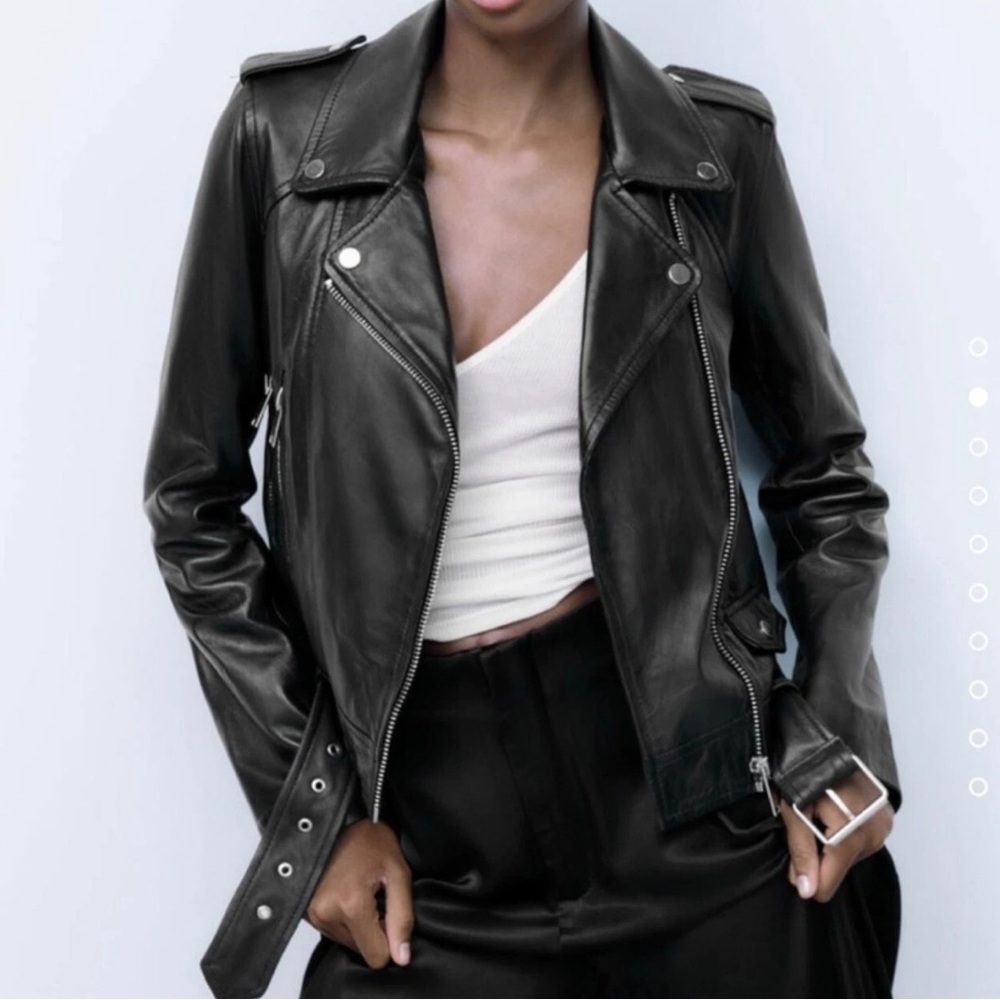 Zara 100% Leather Biker Jacket